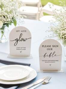 1pc/2pcs Oversized Arched Acrylic Wedding Signs "Bible" "Love Glow" "Guestbook" For Wedding Reception, Guest Book Table, Wedding Decor
