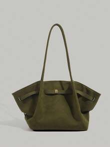 Premium Vintage Nubuck Shoulder Bag, Niche Suede Fabric Hand-Painted Pleated Dumpling Bag, Fashionable Business Tote Bag For Women - Green - View 1