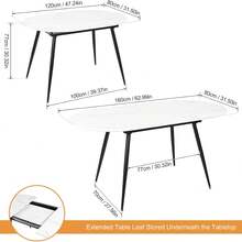 Extendable Dining Table And Chairs Set Of 4, Oval Mable Effect Table With Upholstered Chairs For Dining Room (Black Line, Set Of 4) - White Marble Table + 4 Black Linen Chairs - View 3