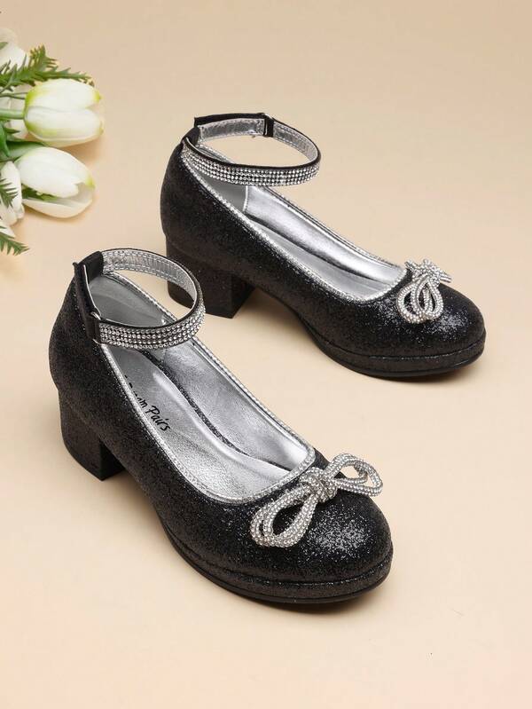 Girls' Dress Shoes - Platform Princess Pumps With Ankle Strap (Flower Party/Wedding Shoes For Little & Big Kid