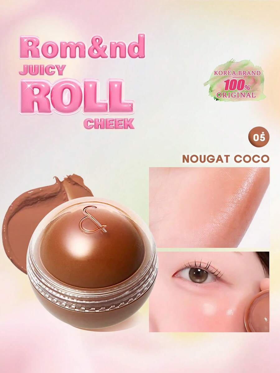 Rom&nd Rulaj obraz Juicy Roll 05 Nougat, Piersică, Nud, Culori vibrante, Textură cremoasă, Se topește, Finisaj mat moale, Ușor, Non-lipicios, Nu usucă tenul, Confortabil de lungă durată, Iluminează tenul, Buze și obraji multifuncțional, Dimensiune mini, Machiaj coreean, Cosmetice coreene, Cadou, 8.4g/0.30oz.