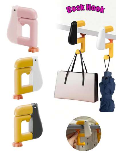 1pc Multifunctional Creative Desk-Mounted Backpack Hook, No Drill Needed Bag Hanger For Desk, Bookshelf, Wall, Home & Office Use