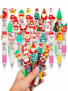 12 支圣诞迷你彩色笔，四合一可爱笔，散装，适合生日和派对，趣味笔礼品，各种墨水卡哇伊笔，冬季节日生日派对奖品办公室书写用品礼品袋填充物 - 彩色 - 查看 3