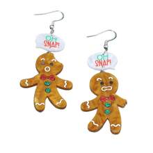 1Pair Cute Glittering Acrylic Snowflake Gingerbread Man Bitten Off Dialogue Drop Earrings For Women For Merry Christmas Day Party Jewelry Accessories