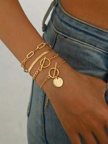 4pcs Vintage Hip Hop Snake Bone Chain Bracelet Set, Women Jewelry Set, Suitable For Daily Wear - Gold - View 3
