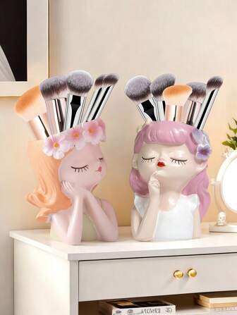1 st kreativ liten älva sminkborste förvaringsrör sminkbord skrivbord ögonskugga ögonbrynspenna borste penna hållare förvaringsställ, liten flicka ljus lyxiga exklusiva kontorsdekorationer, flickigt hjärta skrivbordsförvaring flicka presentinredning, bästa presenten, vinter, dekorationer, hem, bröllopsdekorationer, heminredning, smyckessamlingslåda, festdekoration alla hjärtans dag födelsedag, för semester strand, badrumskollektion, sovrumskollektion, stor kapacitet