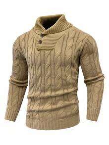 Boaong Men's Business Casual Solid Color Cable Knit Texture Turtleneck Sweater, Fall/Winter