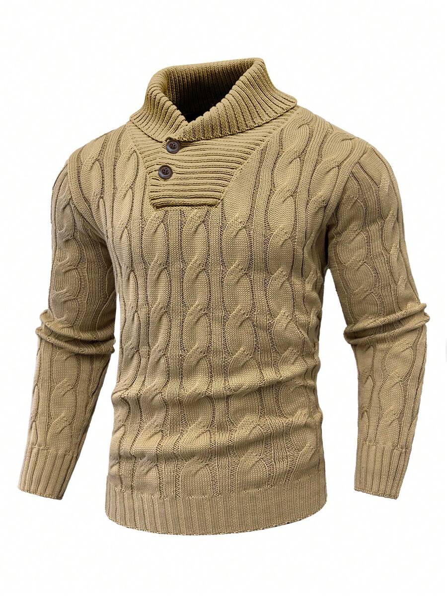 Boaong Men's Business Casual Solid Color Cable Knit Texture Turtleneck Sweater, Fall/Winter