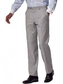 Men's Cozy Expandable Waist Dress Pants| Stretch Weave Work-To-Weekend Pants - Light Grey - View 2