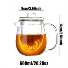 1 Set - 600ml Glass Teapot With Infuser, Lid, Suitable For Loose Leaf Tea/Flower Tea/Tea Bags/Coffee/Milk, Teapot, Tea Separator, Glass Container, Great Gift, Holiday Gift, Single Serving Tea Cup, Lead-Free Borosilicate Glass, Heat Resistant, Microwave And Dishwasher