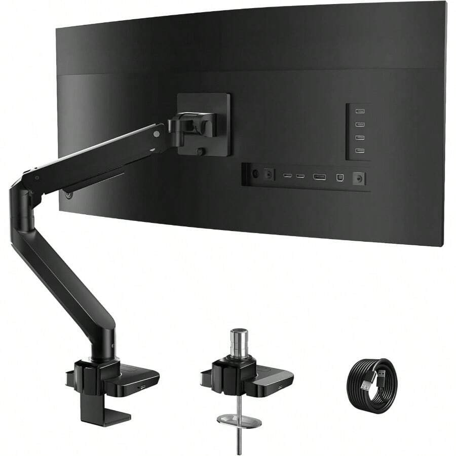Single Monitor Mount, Gas Spring Monitor Arm 17 - 34 Inch Screens, Adjustable Computer Monitors Stand Up To 26.4lbs, With Clamp And Grommet Base, Mounting Holes 75 And 100mm GSMP001N Black - 49吋+黑色 - 查看 1