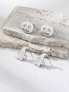 2 Pairs Halloween Party Pumpkin & Ghost Stud Earrings Set For Women