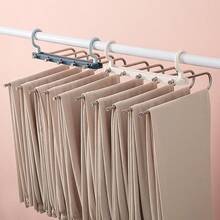 5 Layer Foldable Trouser Hanger, Stainless Steel Anti-Slip Pants Rack, Collapsible Wardrobe Space Saver For Jeans, Leggings & Scarves - Multicolor - View 1
