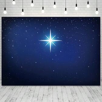 2D Flat Banner, Big Blue Night Sky Starry Christmas Background - Reusable Fabric Nativity Scene Photography Background With Sacred Light Effect, Perfect For Festival Parties And Decorations, Festival Photography Background | Festival Atmosphere Enhancer | Distinctive Printing Quality