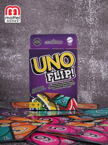 Mattel 1 件美泰官方授权 UNO 卡牌，休闲派对风格，UNO 翻牌！桌游卡牌，家庭派对游戏之夜，多人派对互动，乐趣十足，双面卡片设计，适合 2-10 名玩家，家庭派对礼物，节日礼物，圣诞节，万圣节，生日礼物 - 紫色 - 查看 8