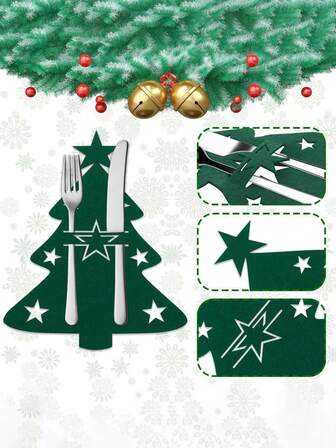 12pcs/Set Of Christmas Tree Serving Trays, Felt Forks And Spoons Bags, Christmas Table Decorations, Red And Green Felt Serving Trays, Star-Shaped Christmas Tree Design, Perfect For Holiday Feasts And Party Settings - Fork And Spoon Felt Bags, Family Gathering Table Decorations, Holiday Table Decorations, Party And Easter Gifts, Christmas Decorations, Christmas Parties, Family Meals And Holiday Feast Accessories, Christmas Theme Design Christmas Christmas Decorations Christmas Pajamas Christmas Gifts Christmas Decor