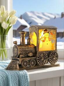 1pc-3D Christmas Train Night Light Decoration,Santa Claus Train LED Lights Festive Snowman, Reindeer Christmas Tree Design Beautiful Plastic Freestanding Upper Lights With Button Battery For Home ,Office Or Various Room Types Holiday Decor Christmas Decorations Winter Room Decor