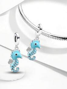 1 pieza Colgante de dije de caballito de mar con brillo nocturno de plata de ley 925 de moda, adecuado para pulseras DIY de joyería de mujer