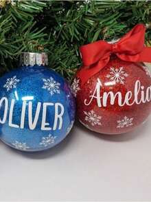 1pc Personalized Glitter Christmas Ball Ornament With Snowflake, Custom Name/Surname Christmas Decoration Gift - Multicolor - View 6