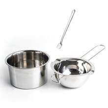 1 套/3 件蜡烛制作套件，不锈钢 400 毫升熔炉，带长柄、外锅、搅拌勺，家用 DIY 蜡烛制作用品 - 銀色 - 查看 1