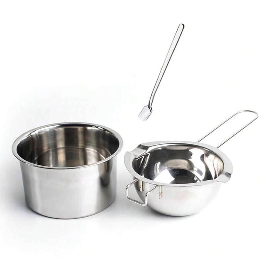 1 套/3 件蜡烛制作套件，不锈钢 400 毫升熔炉，带长柄、外锅、搅拌勺，家用 DIY 蜡烛制作用品 - 銀色 - 查看 1