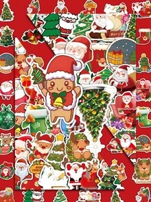 Zestawy naklejek świątecznych 50-100 szt. – wielokrotnego użytku, samoprzylepne naklejki winylowe – nadają się na butelki z wodą, laptopy, prezenty, okna, narty w różnych kształtach i kolorach – dekoracje na imprezę świąteczną, najlepszy wybór na Boże Narodzenie