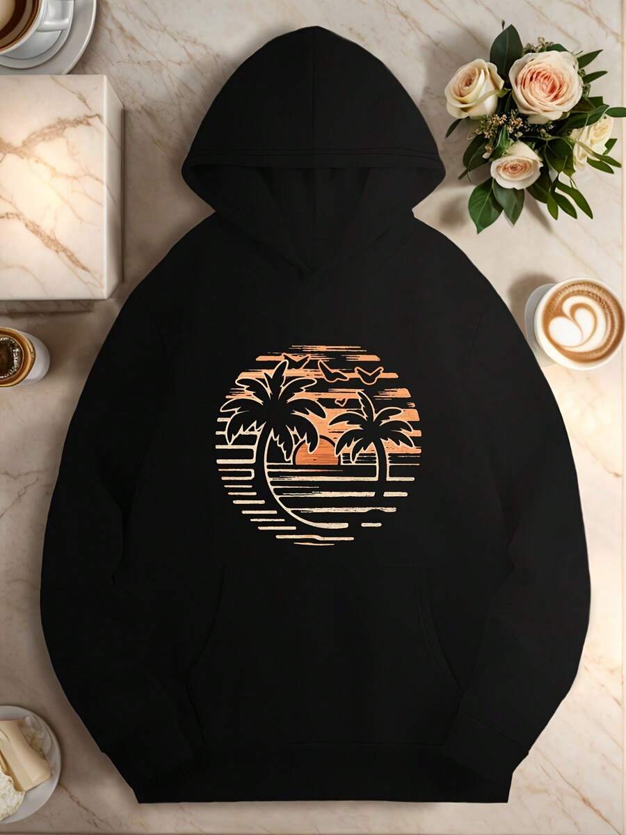 Teediy Circular Sunset Scene Women's Hoodies - Black 12 - View 1