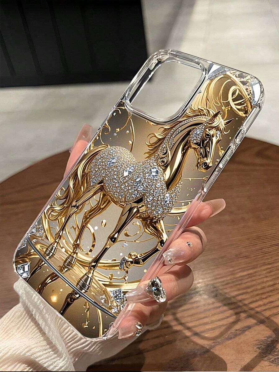 Golden Diamond Steed Magnetic Attraction Phone Case Suitable For Compatible With Iphone17,16, 15, 14, 13, 12, 11, PRO MAX, XS MAX, XS, X, PLUS ,As Well As,Galaxy S25/24/23/22 Ultra/ Edge /FE/Plus,And Series - 彩色 - 查看 1