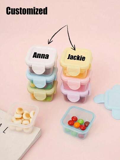 1 pieza Recipiente de almacenamiento de aperitivos mini multicolor personalizado, organizador de caramelos y frutos secos arcoíris, contenedor para condimentos y mermelada de cocina, recipientes para aliños de ensalada, recipientes de plástico para salsas y condimentos con tapas para lonchera, útiles escolares, vuelta al cole, ideal para trabajo, escuela y para llevar, ahorro de espacio, con estilo, adorable, colorido y personalizado