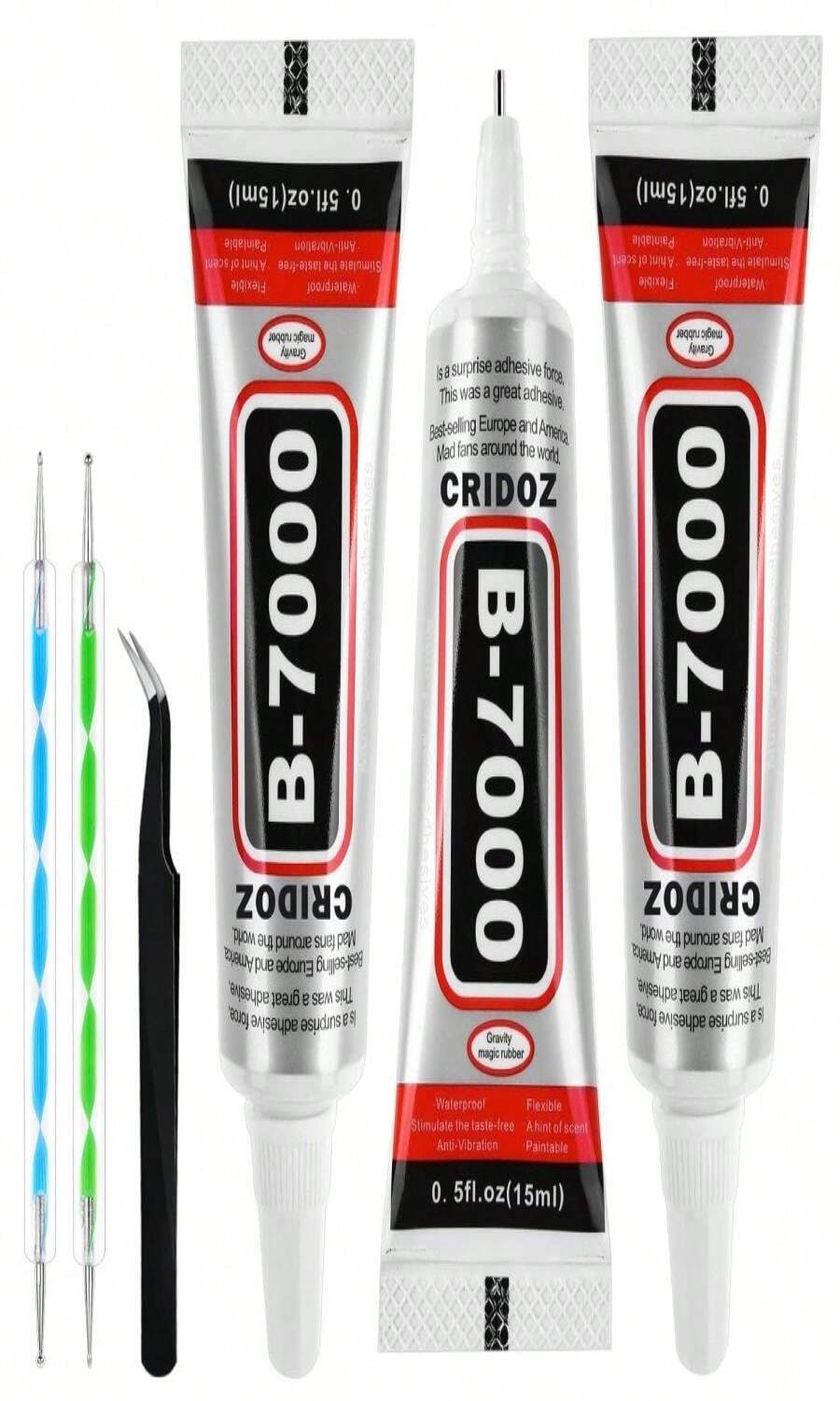 Cridoz B7000 Jewelry Glue For Rhinestones,10Pack Flexible Super Glue Gel With Precision Tip Multi Function Clear Gem Glue Fabric Adhesive For Cloth Metal Stone Bead Jewelry Making Wood Glass - MàuA - Xem 1