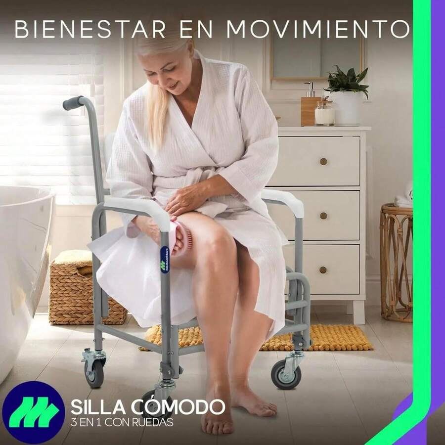 Thunder Silla de Lujo Comodo con Ruedas y Frenos Traseros Asiento Inodoro o Silla Ducha 3 en 1 Baño Portátil Adultos con Llantas y Cubeta Silla Bacinica Adultos. - 1 - Ver 1