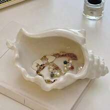 1pc Large Ceramic Seashell Jewelry Tray Lacquered Finish Oval Multi-Purpose Jewelry Tray For Rings Bracelets Earrings Decorative Trinket Dish With Unique Closure Decor Elegant Coastal Beach Vanity Organizer Boho Chic Desk Catchall For Bedroom Bathroom Dresser Entryway Charming Gift Idea For Bridesmaids Holiday Hostess Christmas Stocking Stuffer Autumn Thanksgiving Tabletop Accent Photo Prop Cottagecore Home Decor Accent Piece - Multicolor - View 7