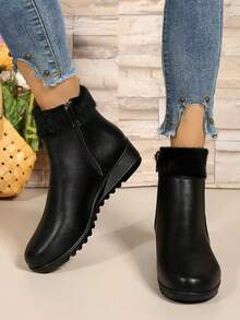 Women's Fashion Plus Size Warm Comfortable Mom Shoes, Thermal Lined Wedge Heel Anti-Slip Short Boots For Autumn/Winter,Fur Boots,Snow Boots