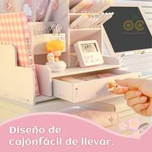 Organizador de escritorio con cajones diseño inclinado para marcadores acuarelas gran capacidad almacenaje accesorios oficina estudio material escolar - Blanco - Ver 8