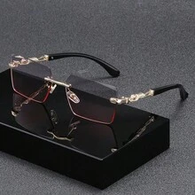 1pc Men's Minimalist Rimless Edged Luxury Metal Sunglasses With Leopard Decoration, Vintage Big Frame Unisex Sunglasses