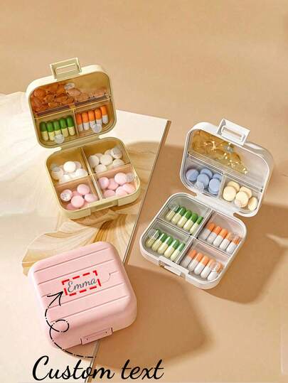 Caja de medicina personalizada y a medida de 1 pieza, caja de almacenamiento de medicina semanal portátil de 7 compartimentos, caja de almacenamiento de píldoras redonda, caja de píldoras sellada portátil apta para vitaminas y píldoras, ideal para viajes al aire libre y oficina, un elemento esencial tanto para hombres como para mujeres