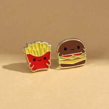 汉堡包和炸薯条耳环珐琅日常饰品耳钉礼物送给朋友时尚精致 - 彩色 - 查看 5