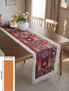 1 Stück amerikanischer Stil buntes Rautenmuster Bauernhaus Makramee Quaste Tischläufer, handgefertigter gewebter dekorativer Tischläufer für Feiertage, Partys, Picknicks, Paarfotos, Boho Dekoration