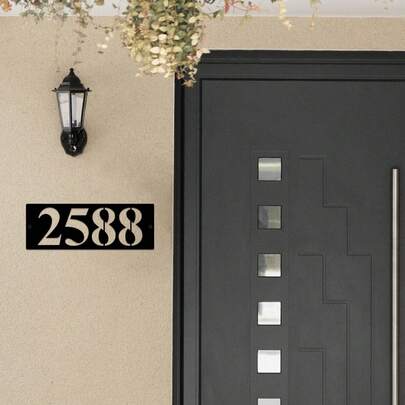 1 pieza Placa de puerta de metal personalizada: Señal de número de puerta personalizada, diseño de número de puerta moderno, decoración de pared, diseño vertical, instalación montada en la pared.