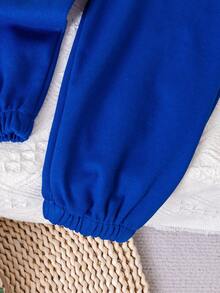 2pcs/Set Cute Bear Graphic Apricot Long Sleeve Hoodie & Blue Jogger Pants Outfit, Casual Wear For Baby Boys - Blue - View 8
