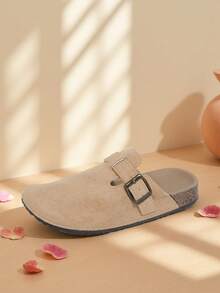 Sandalias de mujer 2025, zapatos planos de mujer sin cordones, nuevas zapatillas de mujer con hebilla cuadrada a juego, botas, mocasines lisos versátiles sin cordones - Caqui - Ver 4