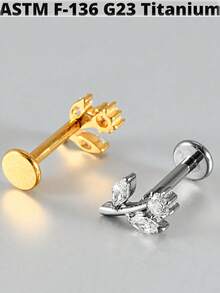 1 件钛心形氧化锆唇环内螺纹 CZ 花形唇钉耳屏耳软骨扁平穿孔鼻环饰品 - 鈦原色 - 查看 7