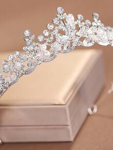1件皇冠头箍，时尚合金婚礼皇冠，适用于婚礼装饰、生日派对配饰、新娘头饰、婚礼派对装饰 - 銀色 - 查看 3