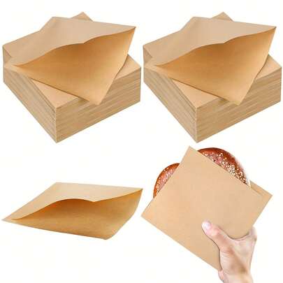 50/100pcs Kraft Paper Sandwich Bags, Grease-Proof Disposable Food Bags For Burgers, Desserts, Fried Chicken | Leak-Proof Snack Packaging For Parties, Catering, Food Trucks | Weddings, Birthdays | Back To School