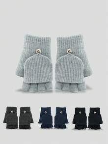 Luvas sem dedos com tampa, Feitas de fio aveludado tricotado, Adequadas para estudantes escreverem, casais pedalarem ao ar livre, looks de outono/inverno