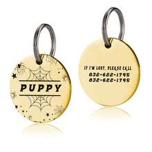1pc Personalized Halloween Pet Ear-Shaped ID Tag - Customizable Round Halloween Pattern And Number Engraved Dog Cat Collar Tag - Multicolor - View 22