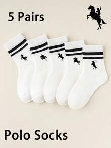 5 双、1 双、小马、绅士骑马、马球元素、马球步行印花中筒袜、婴儿必需品、女童袜、绿色袜子、女婴服装、男婴、万圣节袜子、圣诞礼物 - 彩色 - 查看 16