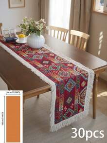 1 Stück amerikanischer Stil buntes Rautenmuster Bauernhaus Makramee Quaste Tischläufer, handgefertigter gewebter dekorativer Tischläufer für Feiertage, Partys, Picknicks, Paarfotos, Boho Dekoration