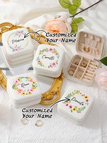1pc Personalized Name Customized Storage Jewelry Box, Pu Leather Travel Portable Jewelry Box, Multifunctional Exquisite, Fashionable, High-Quality, Neat, Modern Customized, Personalized, Unique Ideal Gift, Suitable For Mother'S Gift, Wedding Gift, Bridesmaid Gift, Christmas Gift, Anniversary Gift, Birthday Best Gift