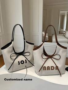 1 Túi Tote in chữ tùy chỉnh, Túi xách đeo vai đa năng cho nữ, Vật dụng thiết yếu cho trang phục ngày lễ và du lịch của phụ nữ, Túi xách thanh lịch tối giản, Thích hợp cho mùa thu/đông, Món quà Giáng sinh tuyệt vời - Nhiều màu - Xem 1